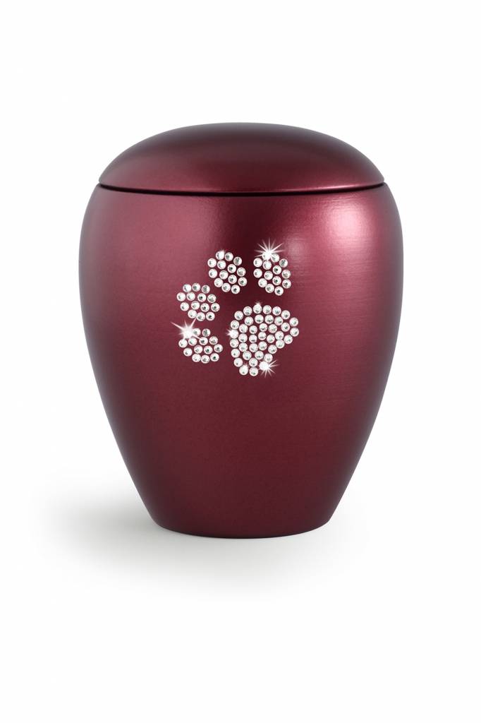  Dierenurn wijnrood met swarovski pootafdruk groot - keramiek