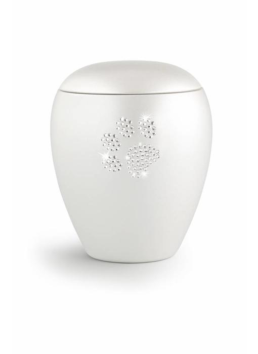 Dierenurn wit met swarovski pootafdruk groot - keramiek