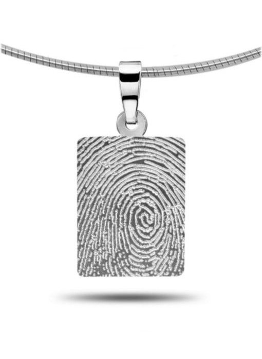 Vingerafdruk hanger rechthoek - zilver