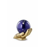 Kinder mini urn gedragen sterrenhemel blauw - messing