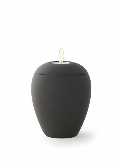 Mini urn sienna zwart met lichtje - keramiek