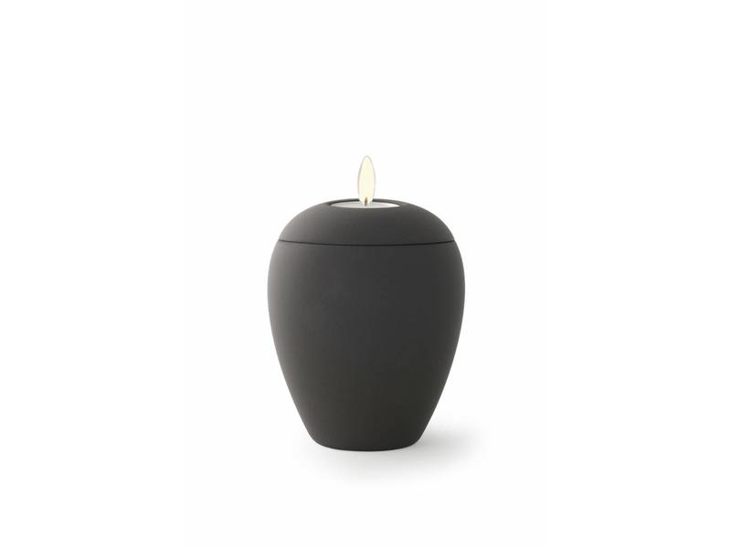 Mini urn sienna zwart met lichtje - keramiek