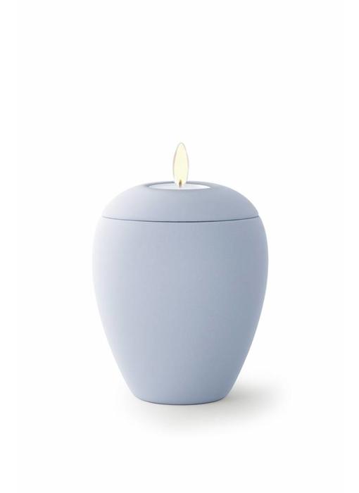 Mini urn sienna licht blauw met lichtje - keramiek