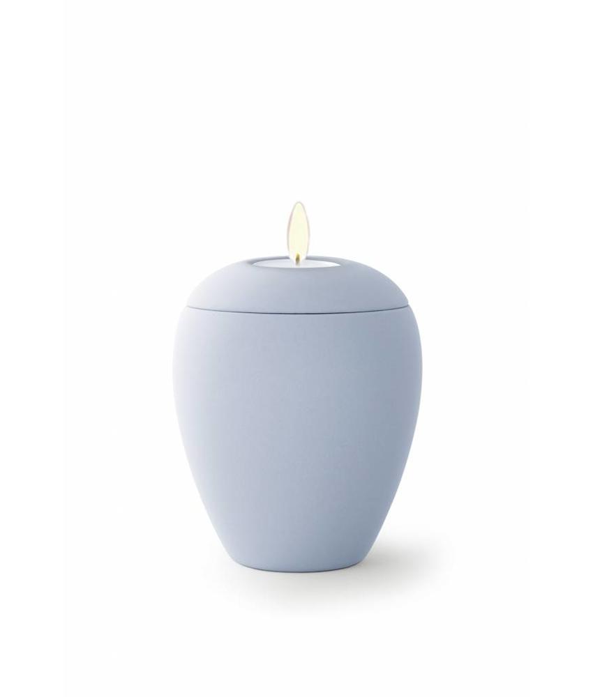 Mini urn sienna licht blauw met lichtje - keramiek