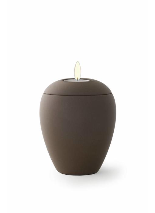 Mini urn sienna donker bruin met lichtje - keramiek