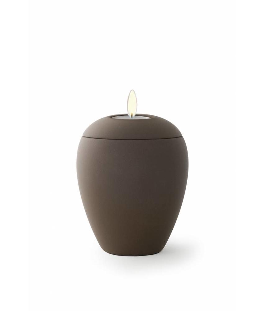 Mini urn sienna donker bruin met lichtje - keramiek