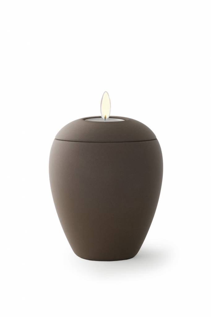  Mini urn sienna donker bruin met lichtje - keramiek