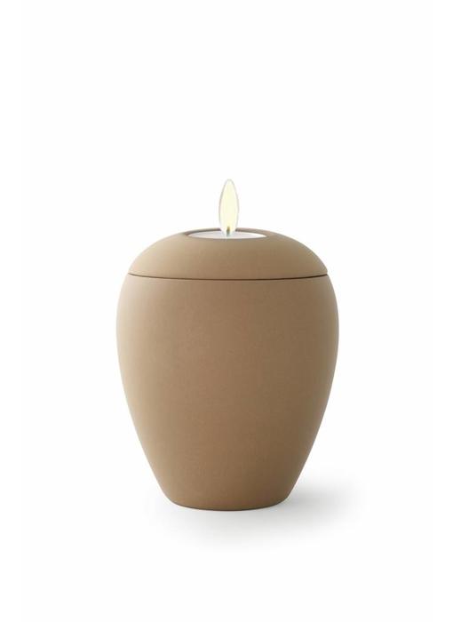 Mini urn sienna zandkleur met lichtje - keramiek