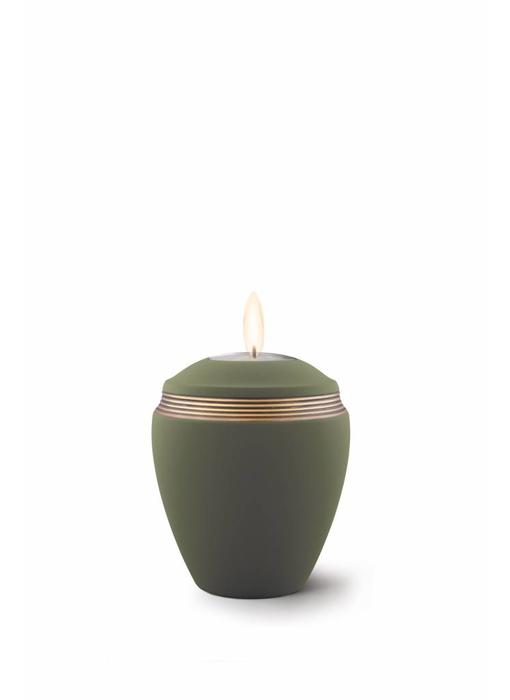 Mini urn helena palmgroen met herdenkingslichtje - keramiek