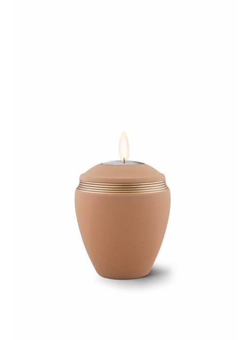 Mini urn helena zandkleur met herdenkingslichtje- keramiek