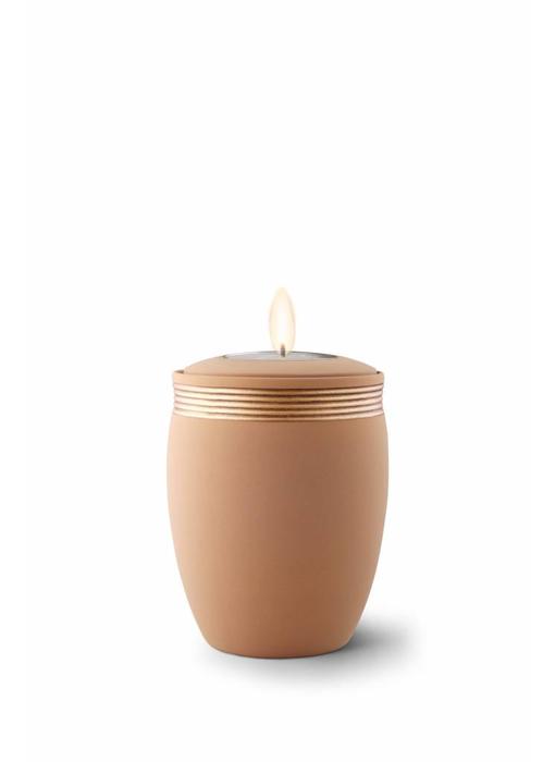 Mini urn cleo zandkleur met herdenkingslichtje - keramiek