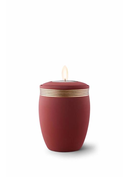 Mini urn cleo rood bruin met herdenkingslichtje - keramiek