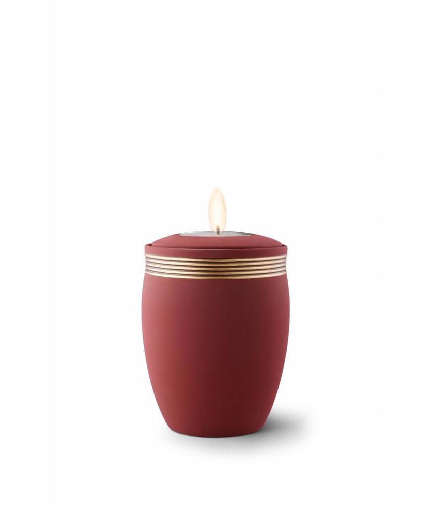 Mini urn cleo rood bruin met herdenkingslichtje - keramiek