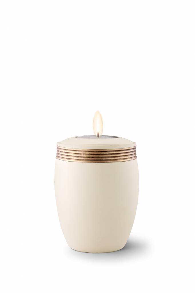  Mini urn cleo creme met herdenkingslichtje - keramiek