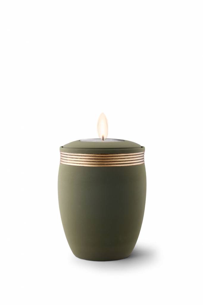  Mini urn cleo palmgroen met herdenkingslichtje - keramiek