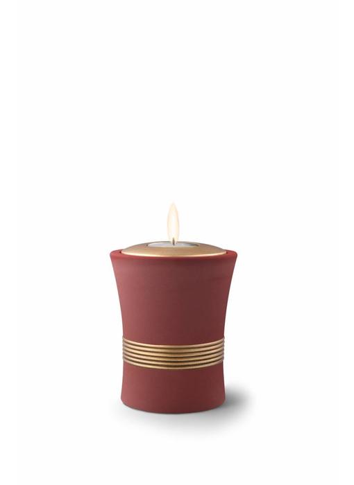 Mini urn luxor rood bruin met herdenkingslichtje - keramiek