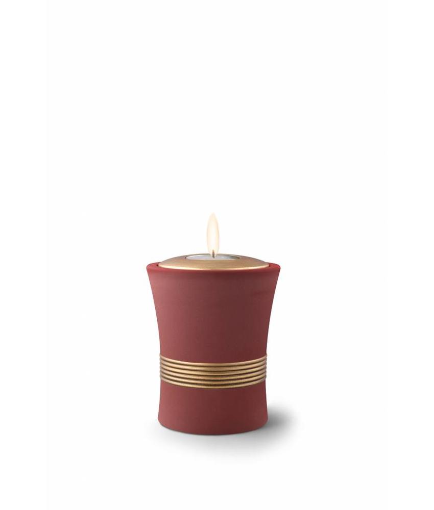Mini urn luxor rood bruin met herdenkingslichtje - keramiek