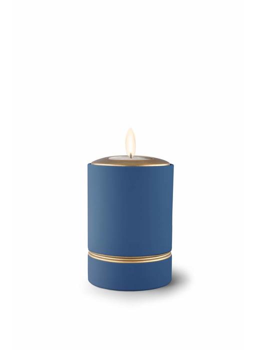 Mini asbus urn minion blauw met herdenkingslichtje - keramiek