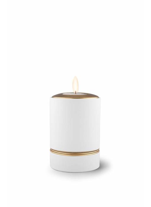 Mini asbus urn minion wit met herdenkingslichtje - keramiek
