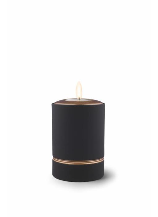 Mini asbus urn minion zwart met herdenkingslichtje - keramiek