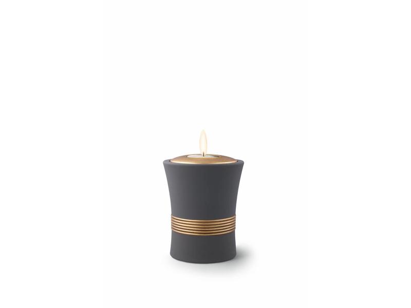 Mini urn luxor zwart met herdenkingslichtje - keramiek