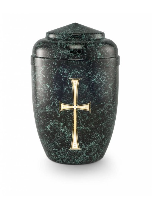 Kruis urn zwart groen - staal