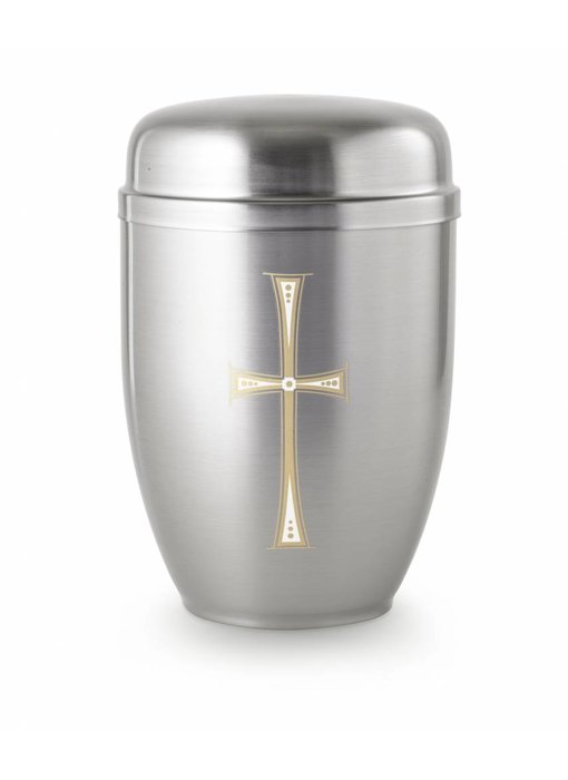 Bokaal urn zilver met kruis - staal