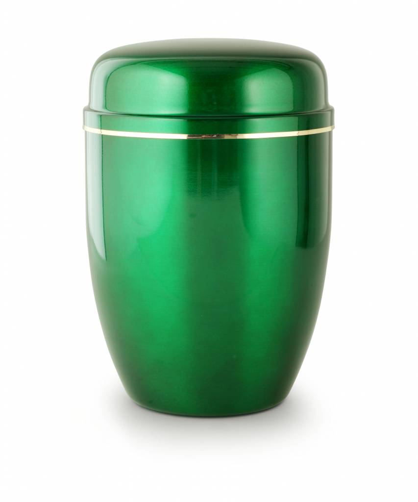  Bokaal urn groen met gouden sierstrip - staal