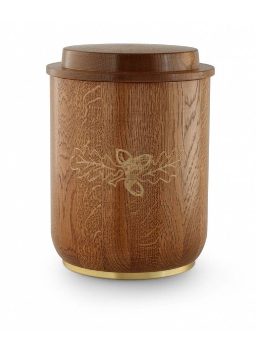 Eikenhout urn met eikenblad - hout