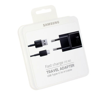 Samsung Charger + USB Cable Type-C, Black, Fast Charge 15W, EP-TA20EBECGWW