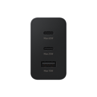 Samsung Trio Oplader Met 3 USB Poorten (USB-C + USB-C + USB-A), EP-T6530NBEGEU, 65W/25W/15W, Zwart, Blisterverpakking, 8806092673885;EP-T6530NBEGEU