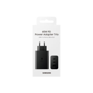 Samsung Trio-Ladegerät mit 3x USB-Anschlüssen (USB-C + USB-C + USB-A), EP-T6530NBEGEU, 65W/25W/15W, Schwarz, Blisterverpackung, 8806092673885;EP-T6530NBEGEU