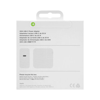 Apple USB-C Oplader, A1882, 30W, Wit, Blisterverpakking, 0195949376511;MW2G3ZM/A