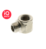 IQ-Parts L-stück Messing vernickelt Einschraubbar, Vierkant, BSP Male / Female