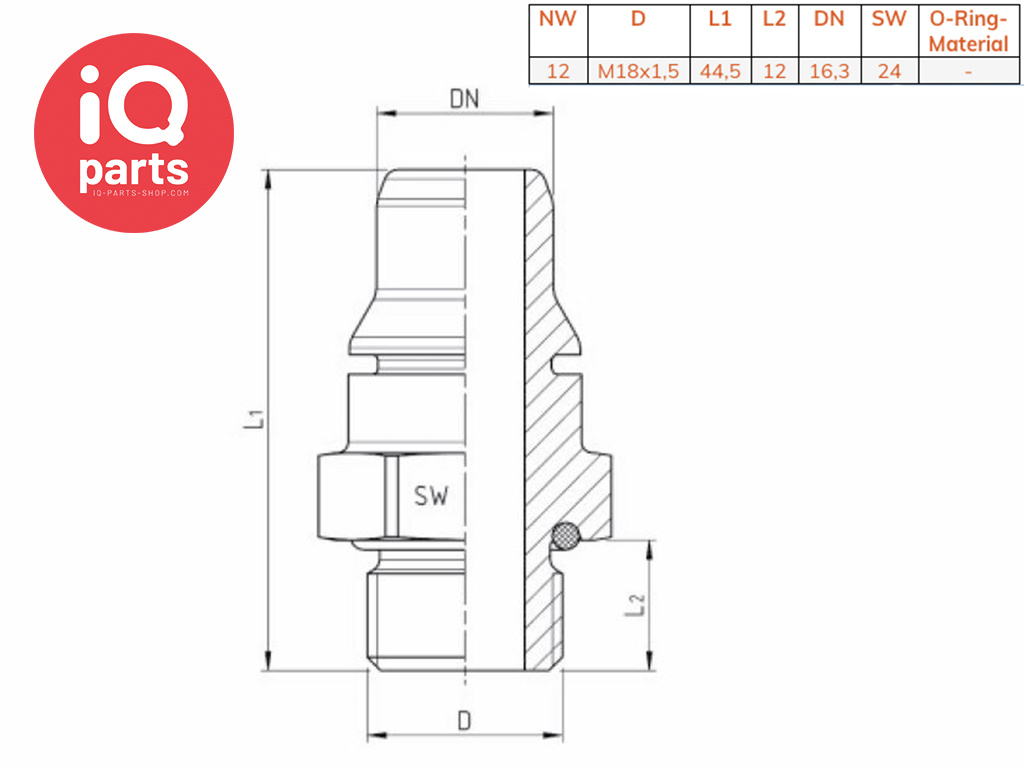 VDA Screw-in / push in nipple NW12 - M18x1.5 for NQ-PS3 | IQ-Parts 