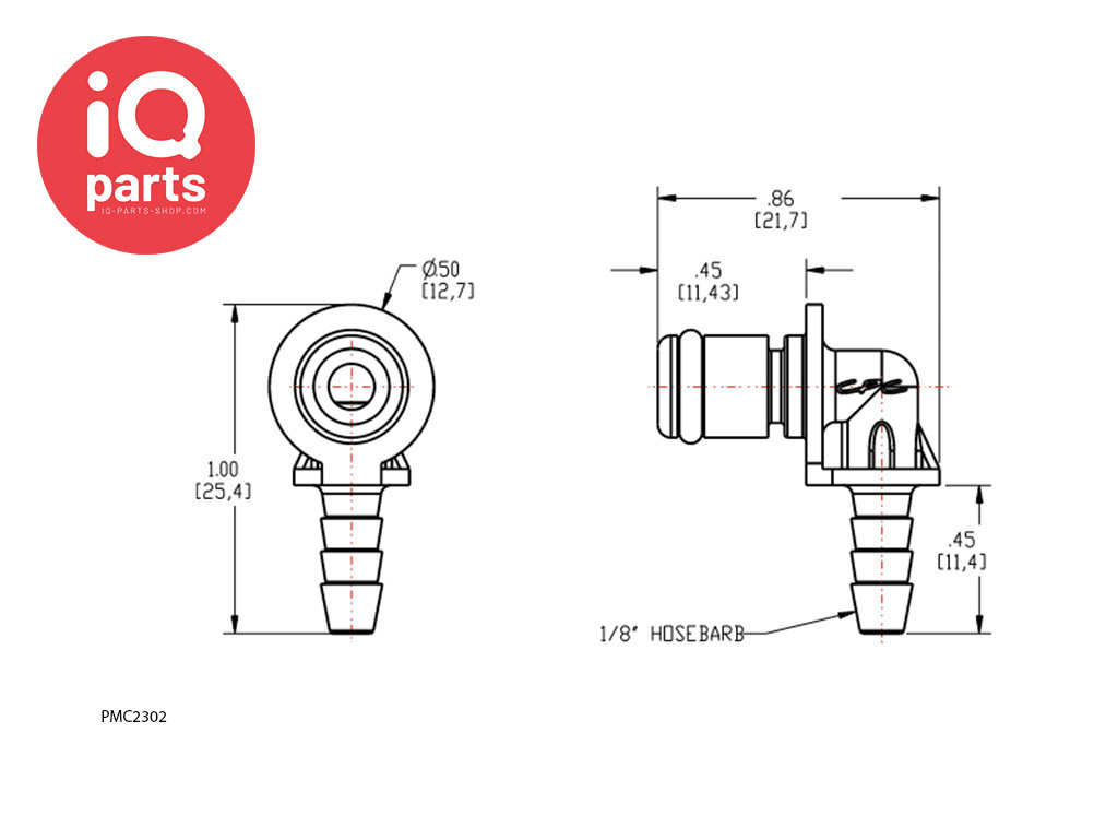 CPC CPC - PMC2302 / PMCD2302 | 90º Coupling Insert | Acetal | Hose barb 3,2 mm