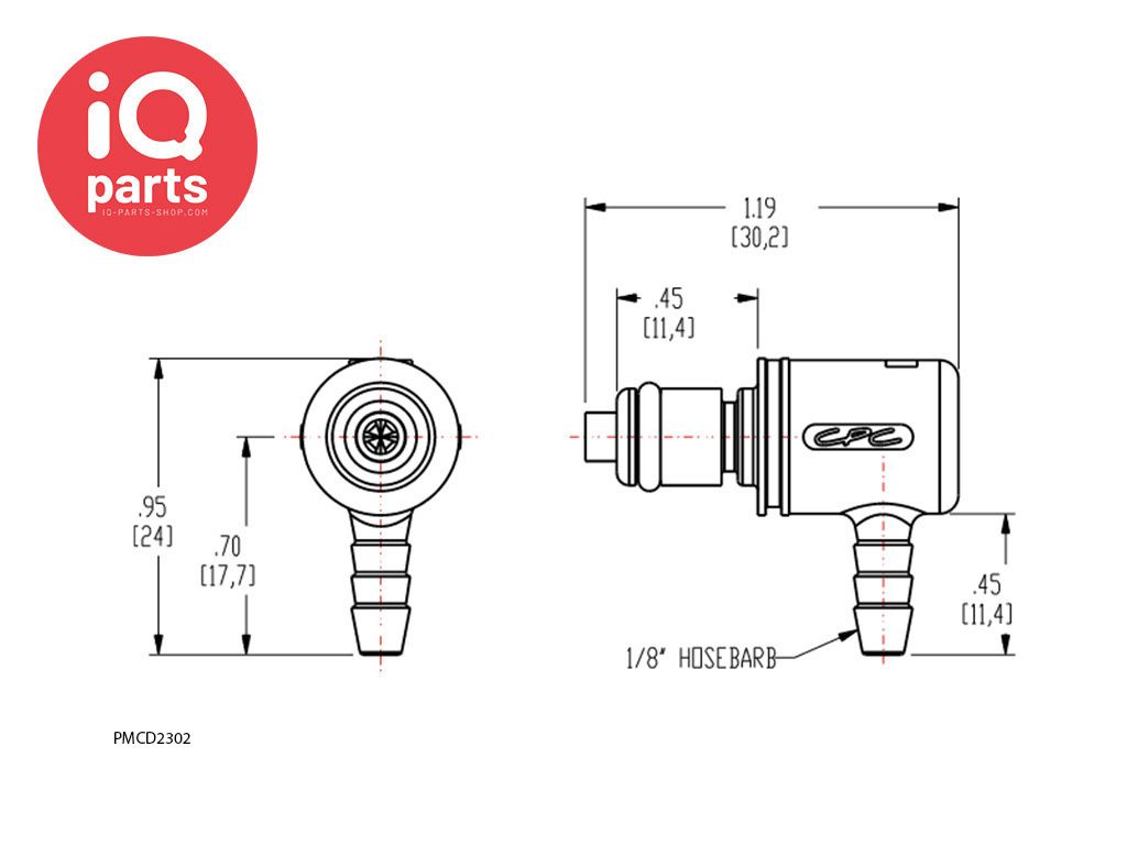 CPC CPC - PMC2302 / PMCD2302 | 90º Coupling Insert | Acetal | Hose barb 3,2 mm