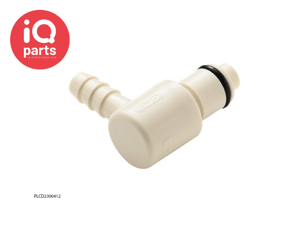 CPC PLC2300412 / PLCD2300412 | Insteeknippel 90º | Polypropyleen | Slangpilaar 6,4 mm