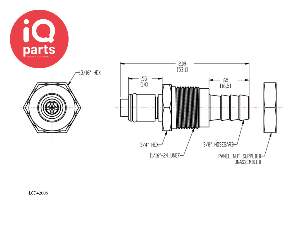 CPC - LC(D)42006, Coupling Insert, Panel mount, Hose barb 9,5 mm