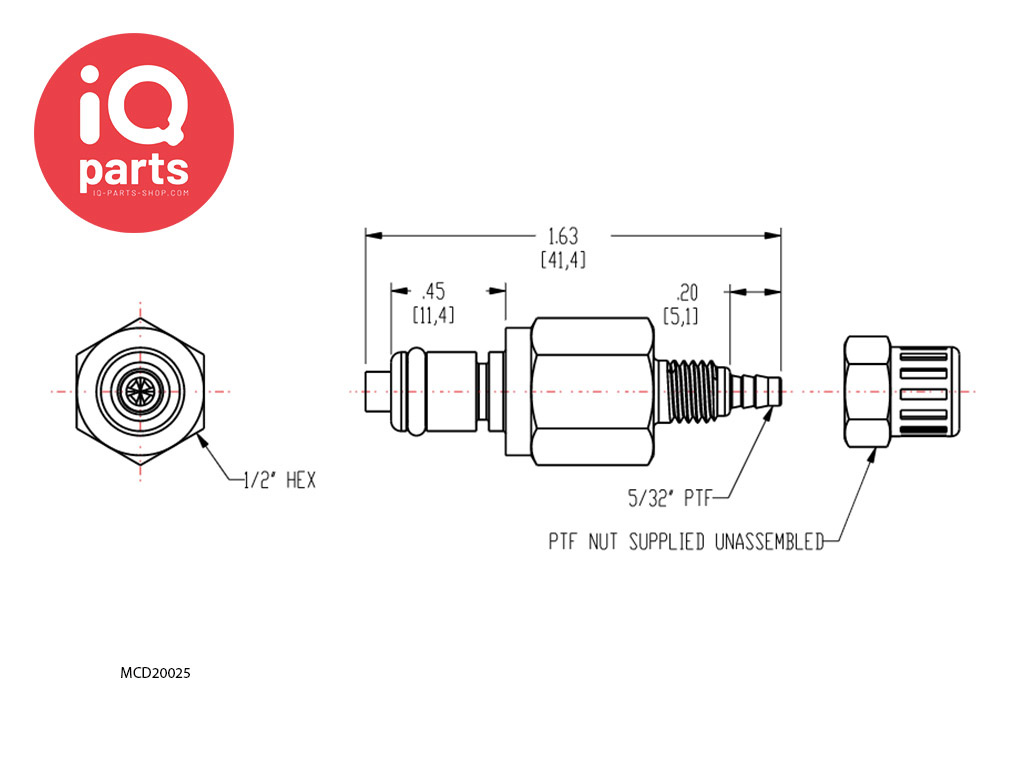 CPC CPC - MC20025 / MCD20025 | Insteeknippel | Verchroomd messing | PTF Klemring 4,0 mm OD / 2,5 mm ID