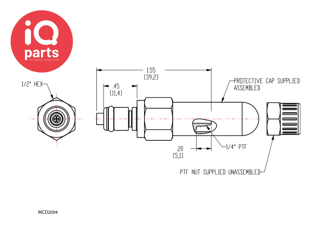CPC CPC - MC2004 / MCD2004 | Coupling Insert | Chrome-plated brass | PTF Nut 6,4 mm (1/4") OD / 4,3 mm (.17") ID