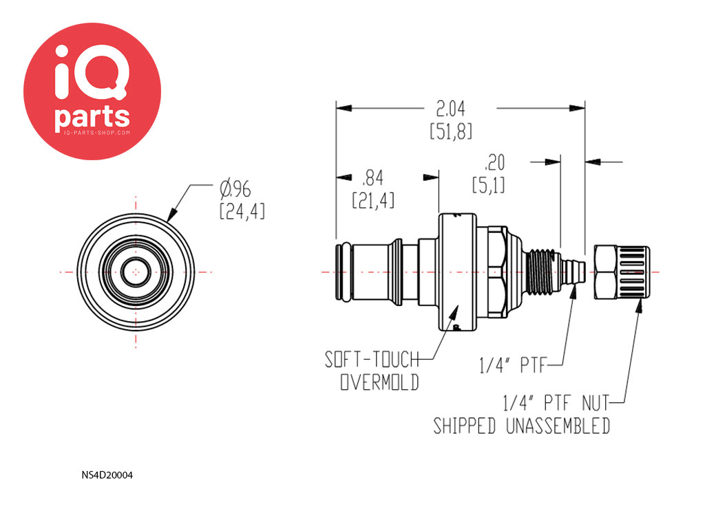 CPC CPC - NS4D20004 | NS4 Stecker | PTF Klemmring 6,4 mm AD / 4,3 mm ID