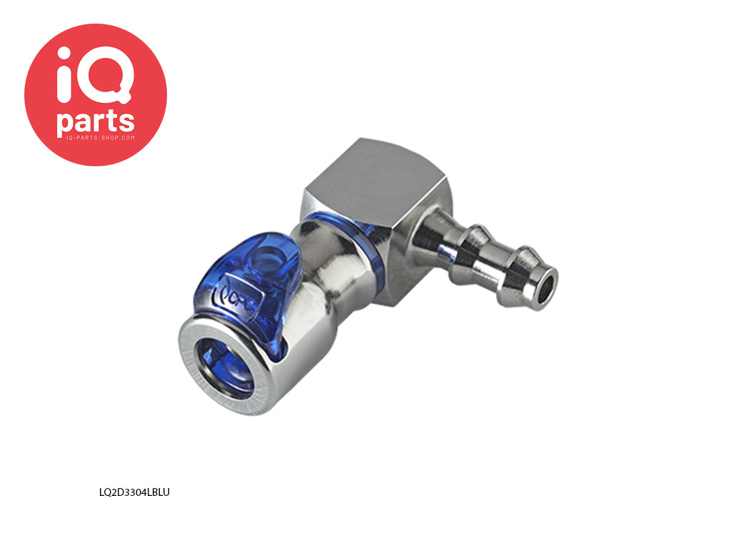 CPC LQ2D3304LBLU / LQ2D3304LRED | Snelkoppeling 90º| Verchroomd messing | slangpilaar 6,4 mm