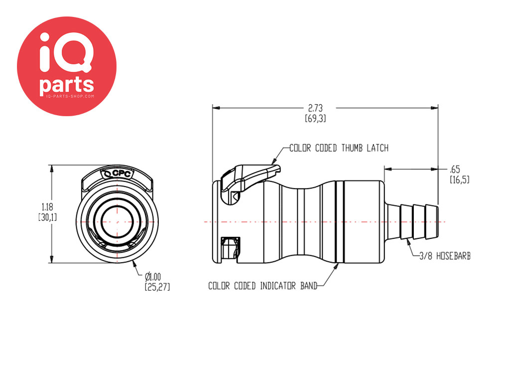 CPC CPC - LQ6D17006BLU / LQ6D17006RED | Kupplung | Messing verchromt | Schlauchanschluss 9,5 mm