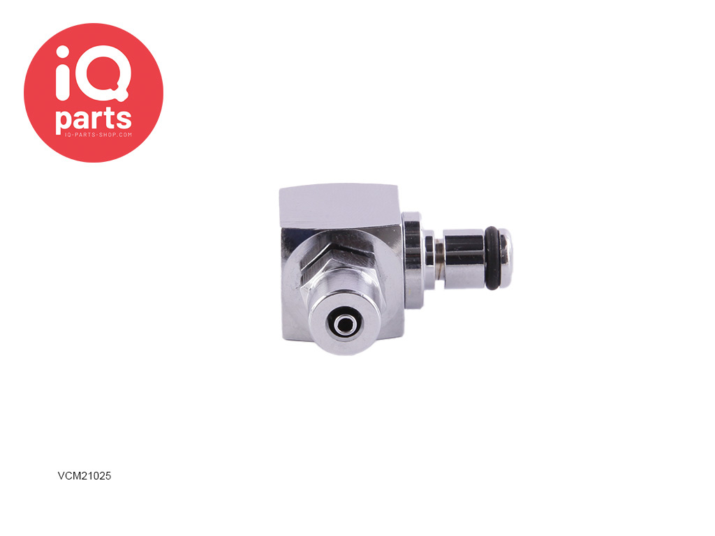 IQ-Parts VCM21025 / VCMD21025 | Insteeknippel 90º | Verchroomd messing | PTF Klemring 4.0 mm OD / 2.5 mm ID