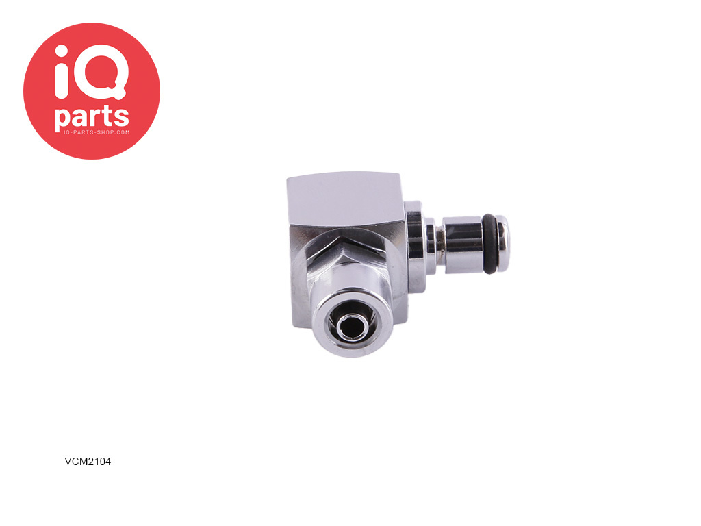 IQ-Parts VCM2104 / VCMD2104 | Insteeknippel 90º | Verchroomd messing | PTF Klemring 6.4 mm OD / 4.3 mm ID