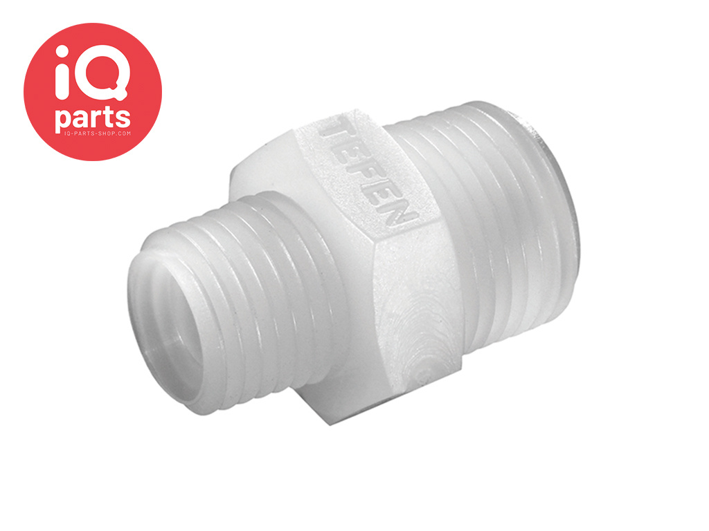 TEFEN PVDF Draadfitting | Dubbele Verloopnippel | BSPT