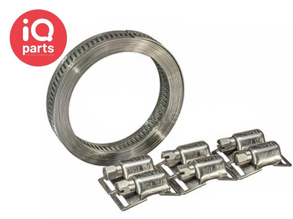 Eindloze slangklem 3 meter band + 6 huisjes | 13 mm | W4 (RVS 304)