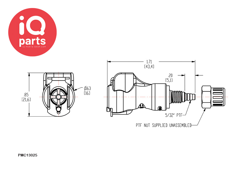CPC CPC - PMC13025 / PMCD13025 | Kupplung | Acetal | PTF Klemmring 4.0 mm OD / 2.5 mm ID