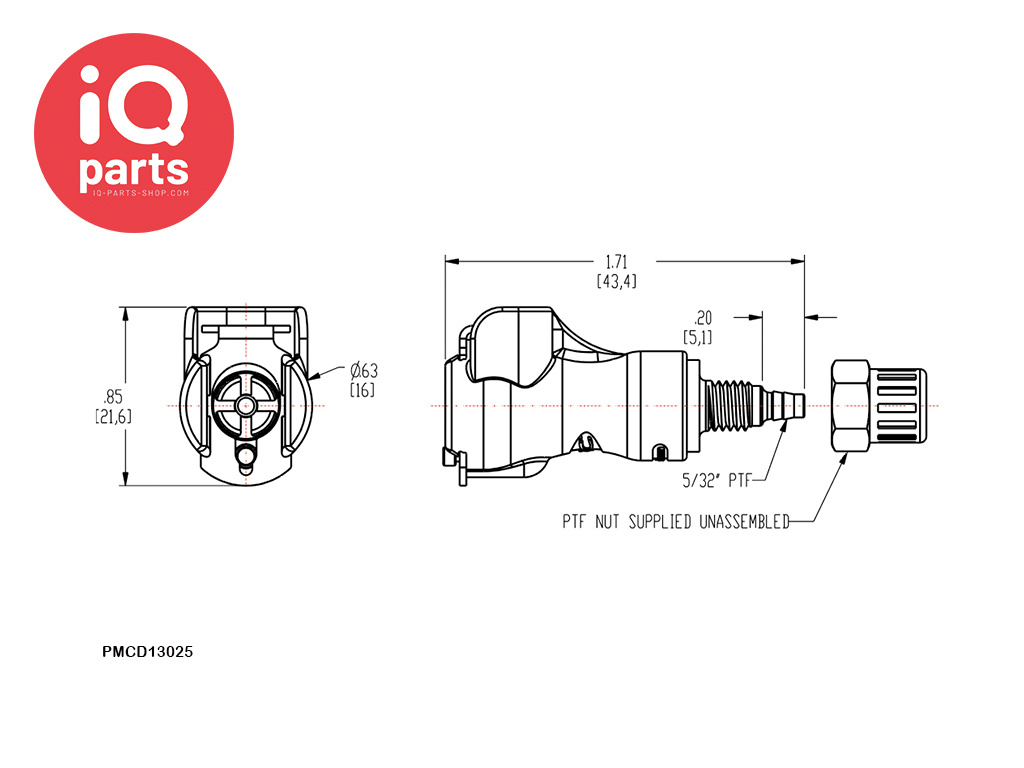 CPC CPC - PMC13025 / PMCD13025 | Kupplung | Acetal | PTF Klemmring 4.0 mm OD / 2.5 mm ID